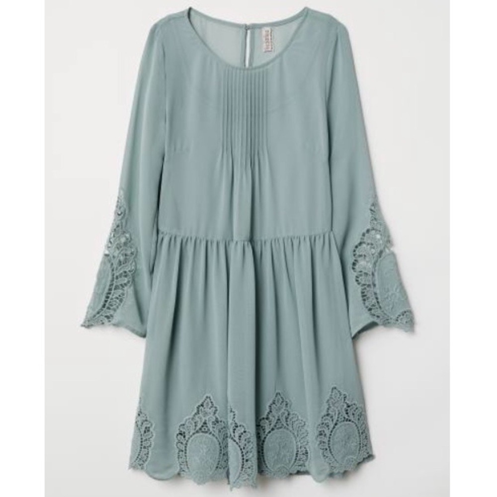 H&M Dusky Green Dress with Lace Details